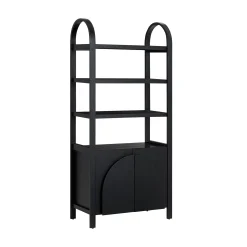 Mid-Century Arched Door Bookshelf with Doors Black