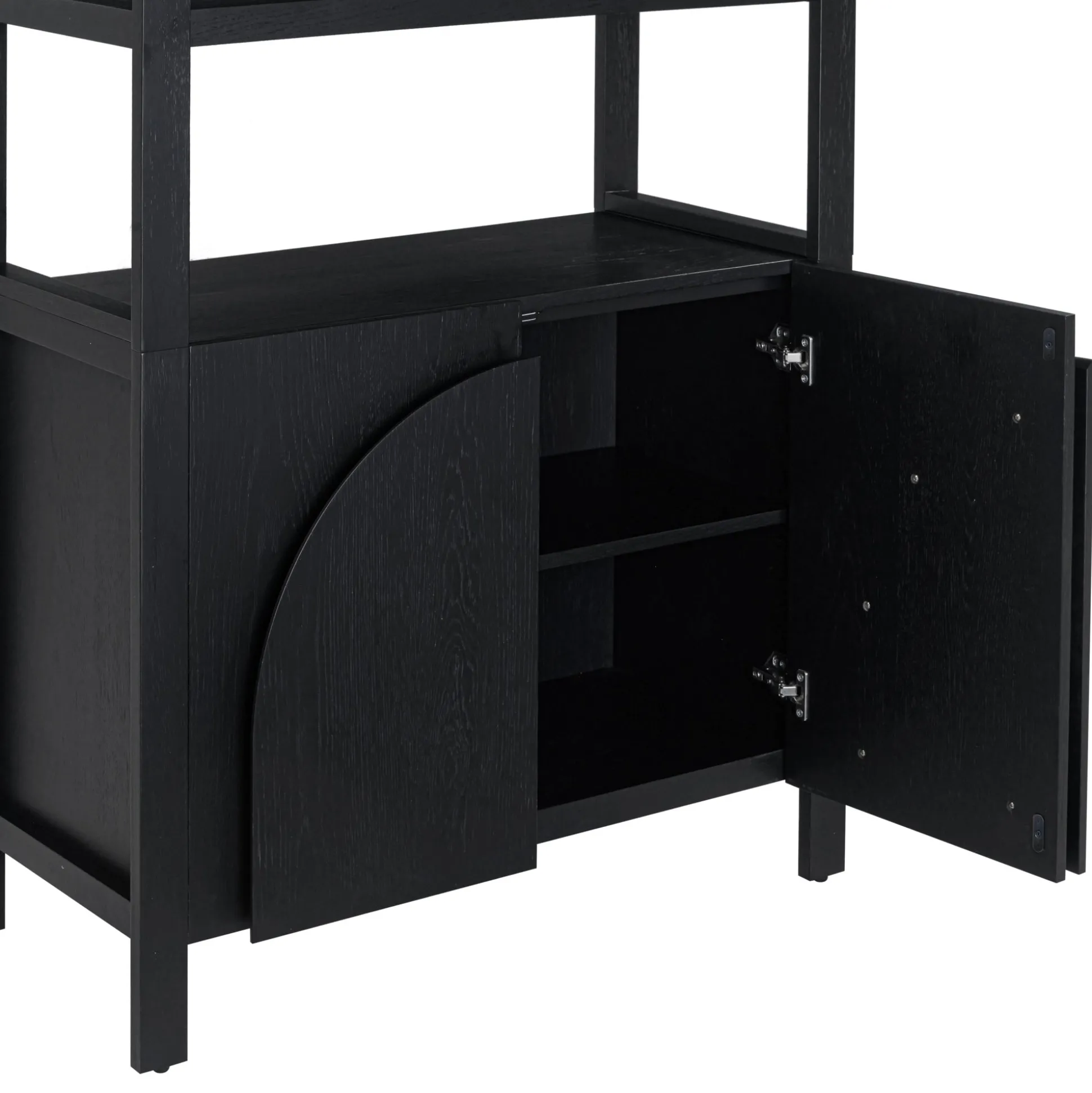 Mid-Century Arched Door Bookshelf with Doors Black