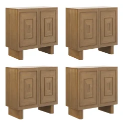 Mid Century Bar Cabinet Credenza with Sculpted Doors Light Brown (Set of 4)