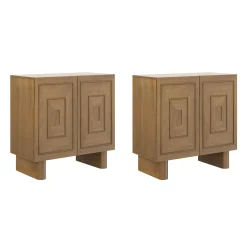 Mid Century Bar Cabinet Credenza with Sculpted Doors Light Brown (Set of 2)