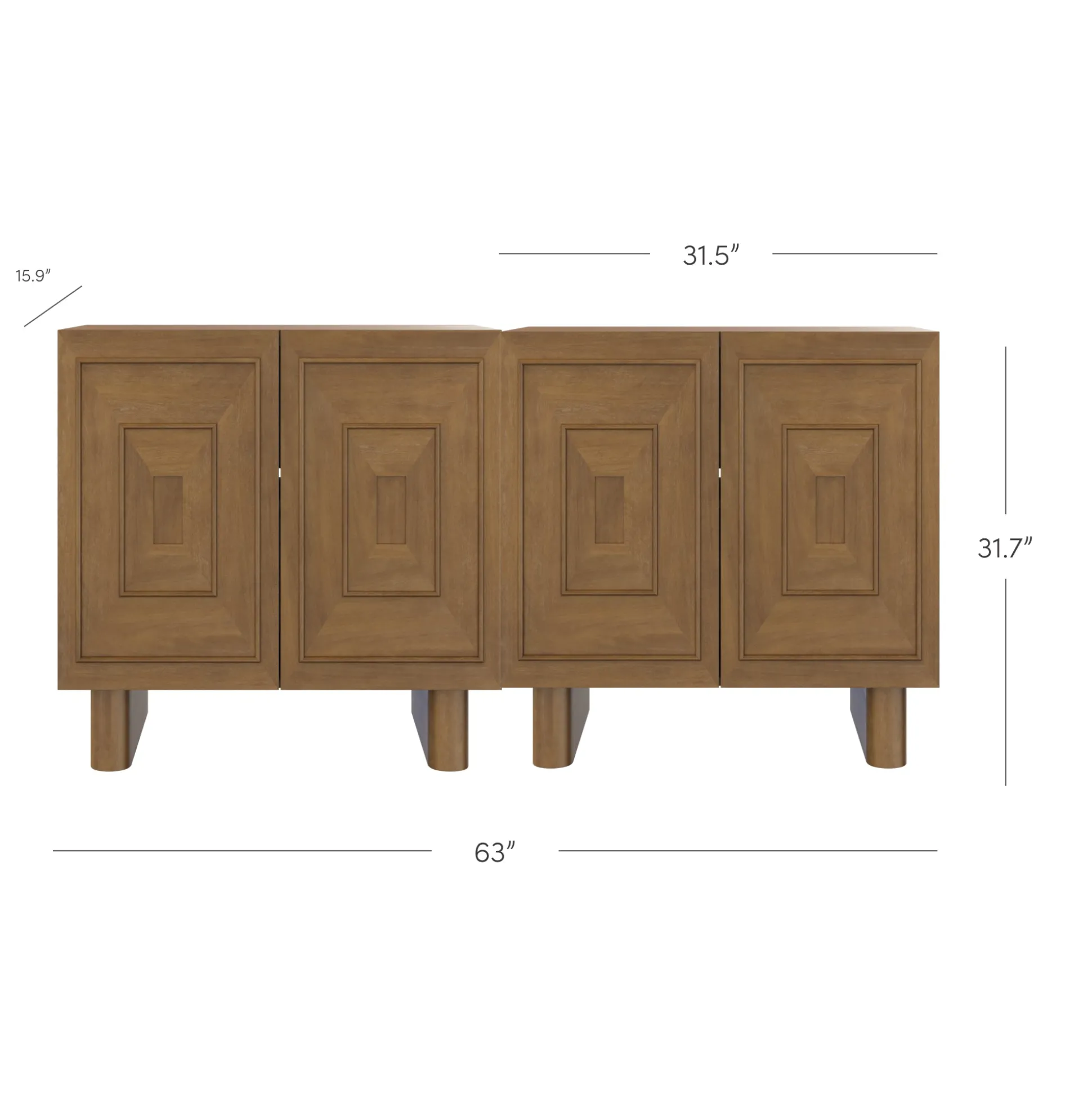 Mid Century Bar Cabinet Credenza with Sculpted Doors Light Brown (Set of 2)