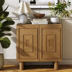Mid Century Bar Cabinet Credenza with Sculpted Doors Light Brown