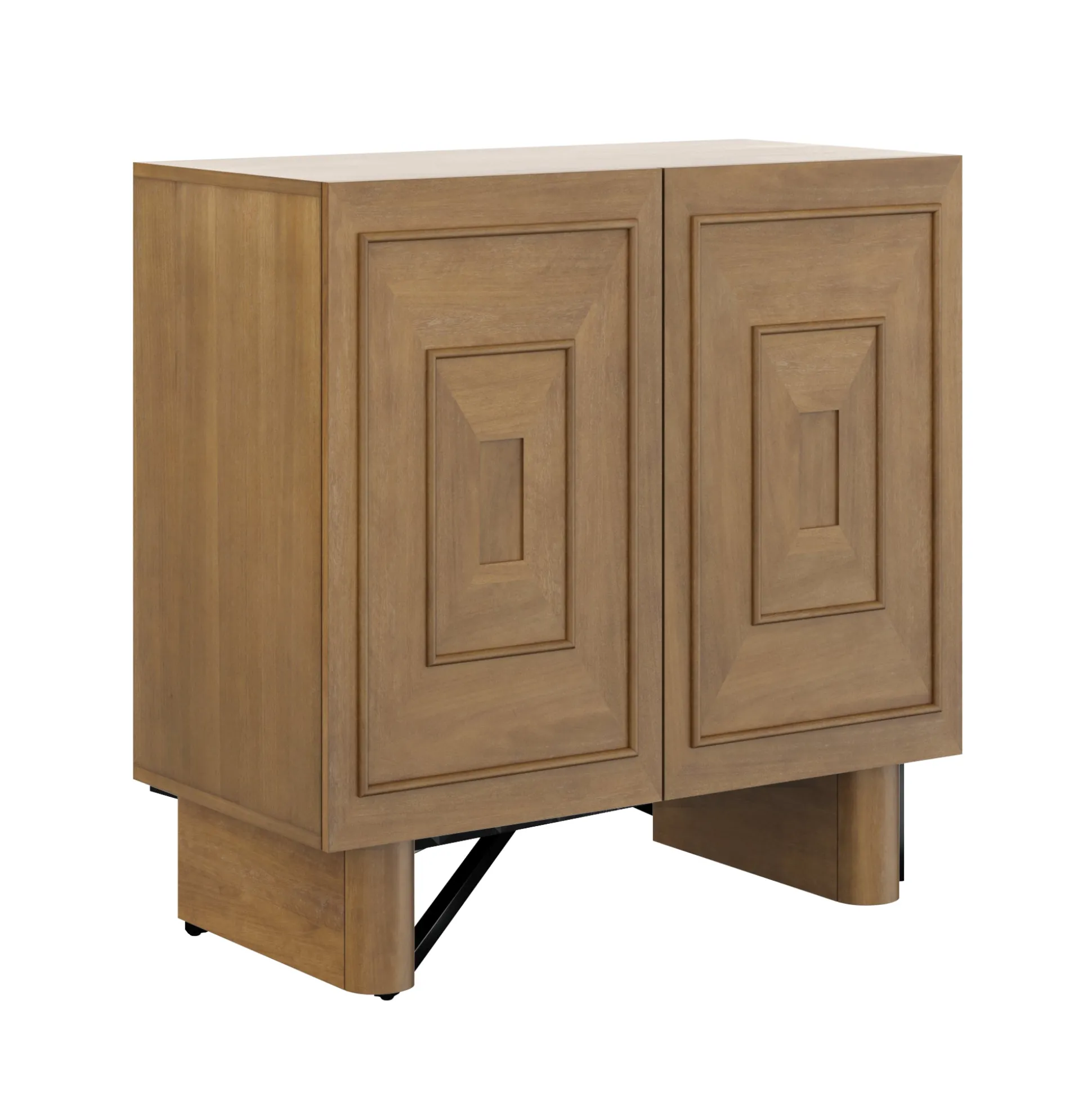 Mid Century Bar Cabinet Credenza with Sculpted Doors Light Brown