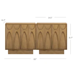 Mid Century Credenza with Antique Carved Doors Light Brown (Set of 2)