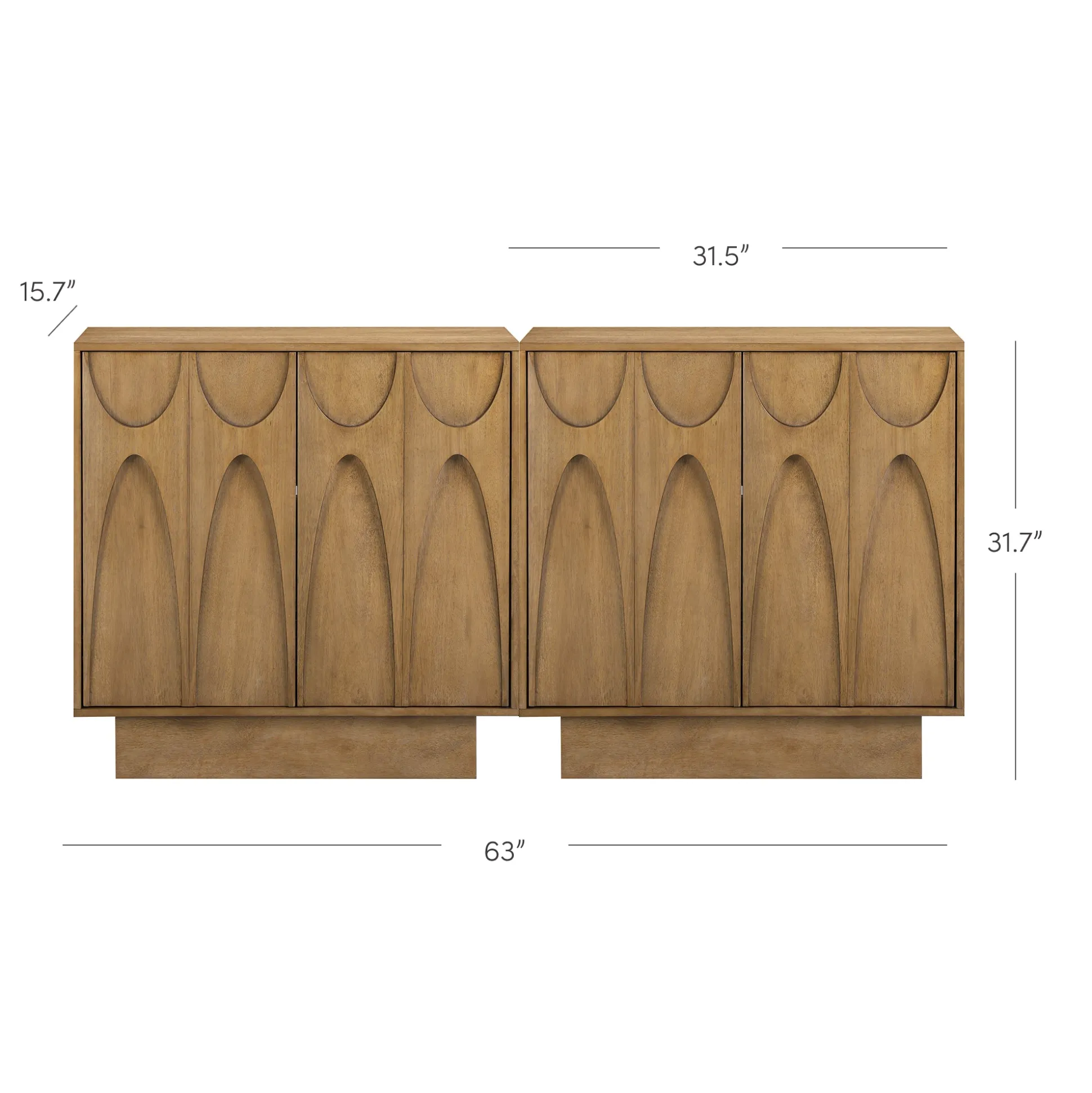 Mid Century Credenza with Antique Carved Doors Light Brown (Set of 2)