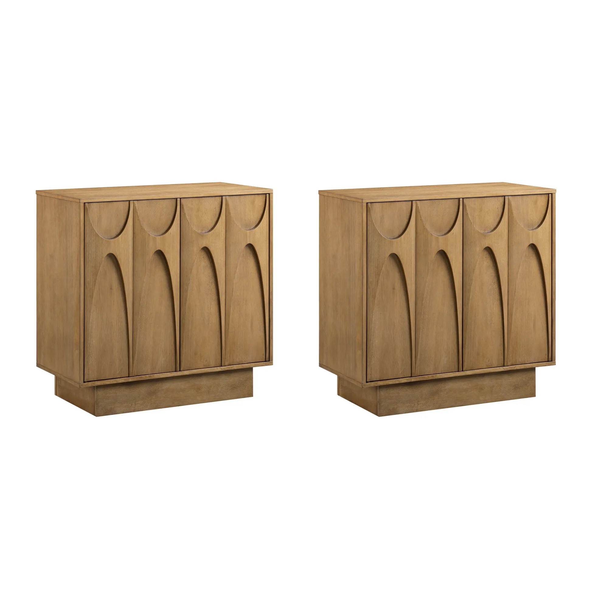 Mid Century Credenza with Antique Carved Doors Light Brown (Set of 2)
