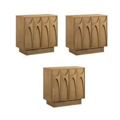 Mid Century Credenza with Antique Carved Doors Light Brown (Set of 3)