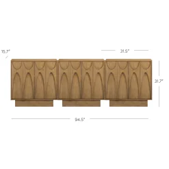 Mid Century Credenza with Antique Carved Doors Light Brown (Set of 3)