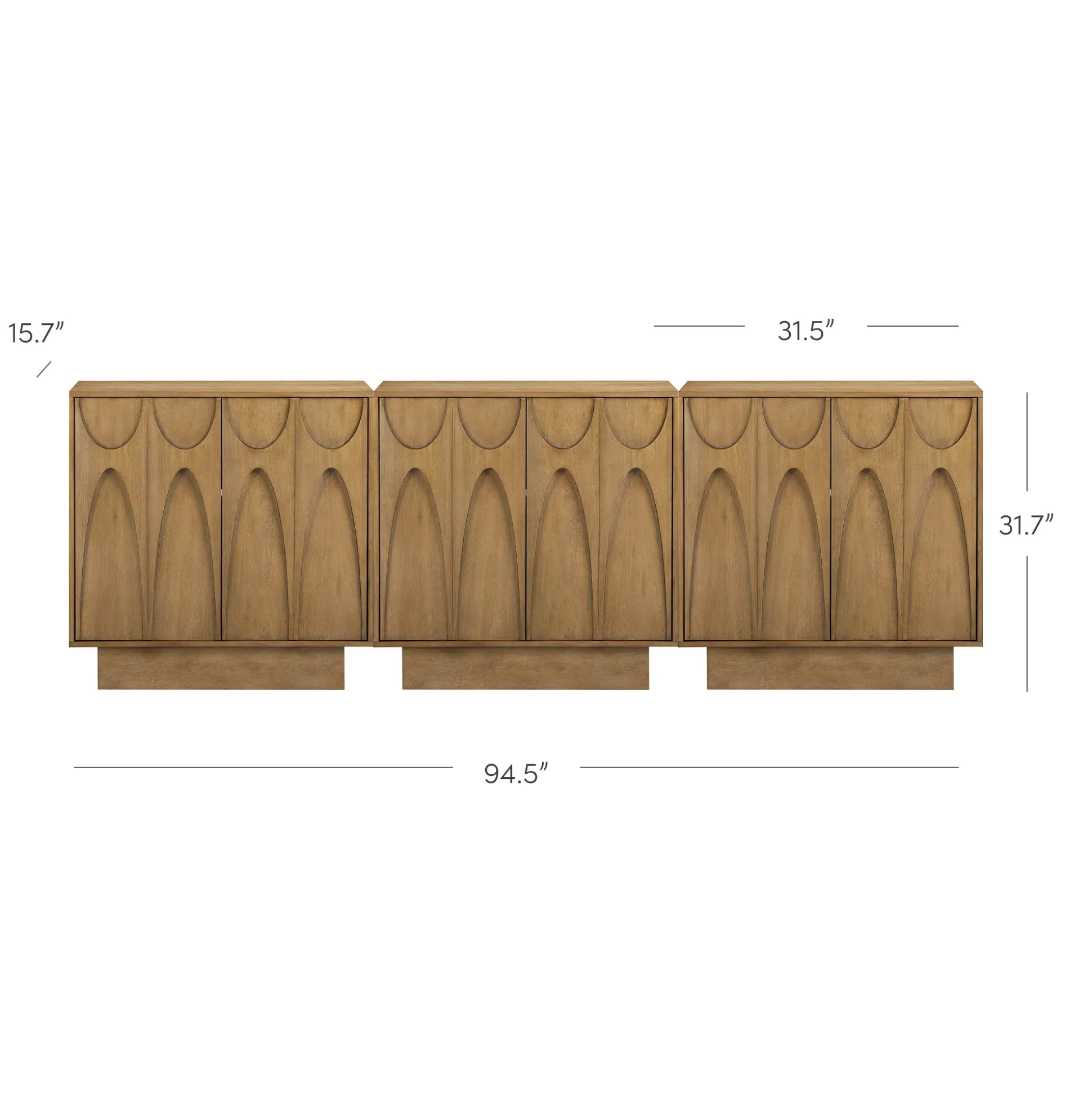 Mid Century Credenza with Antique Carved Doors Light Brown (Set of 3)