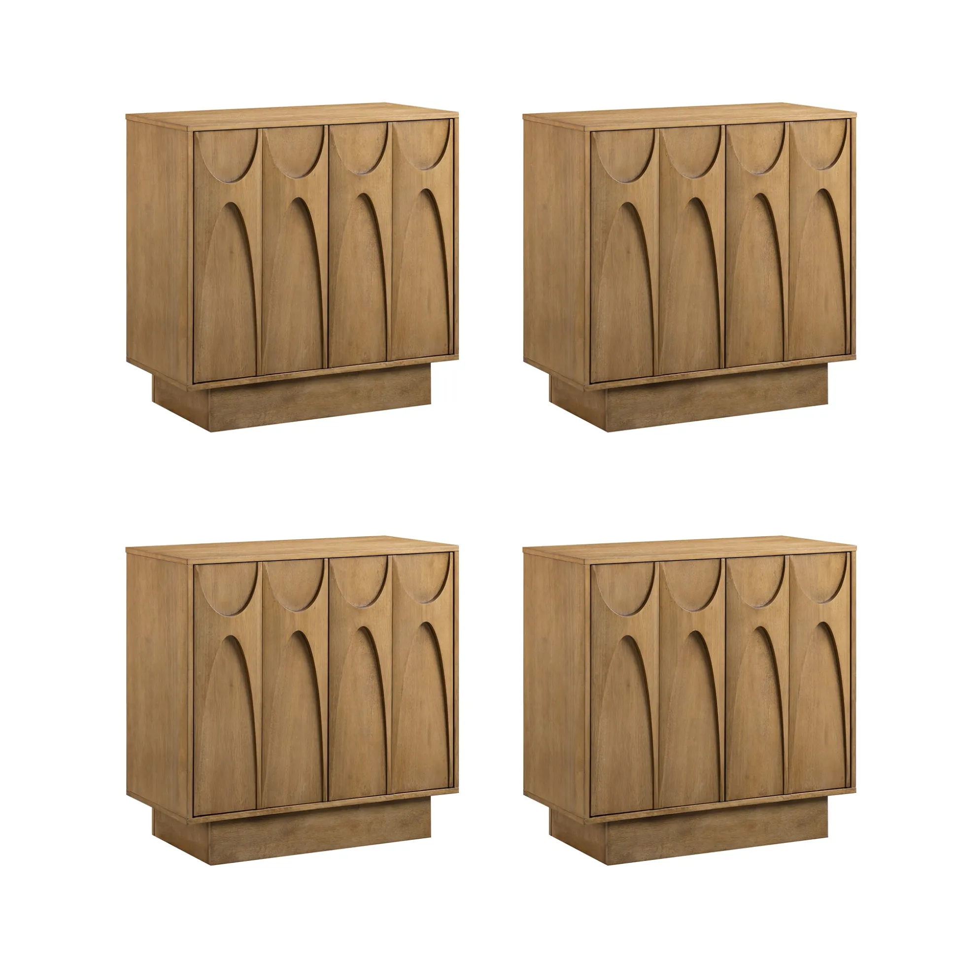 Mid Century Credenza with Antique Carved Doors Light Brown (Set of 4)