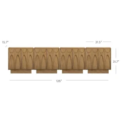 Mid Century Credenza with Antique Carved Doors Light Brown (Set of 4)