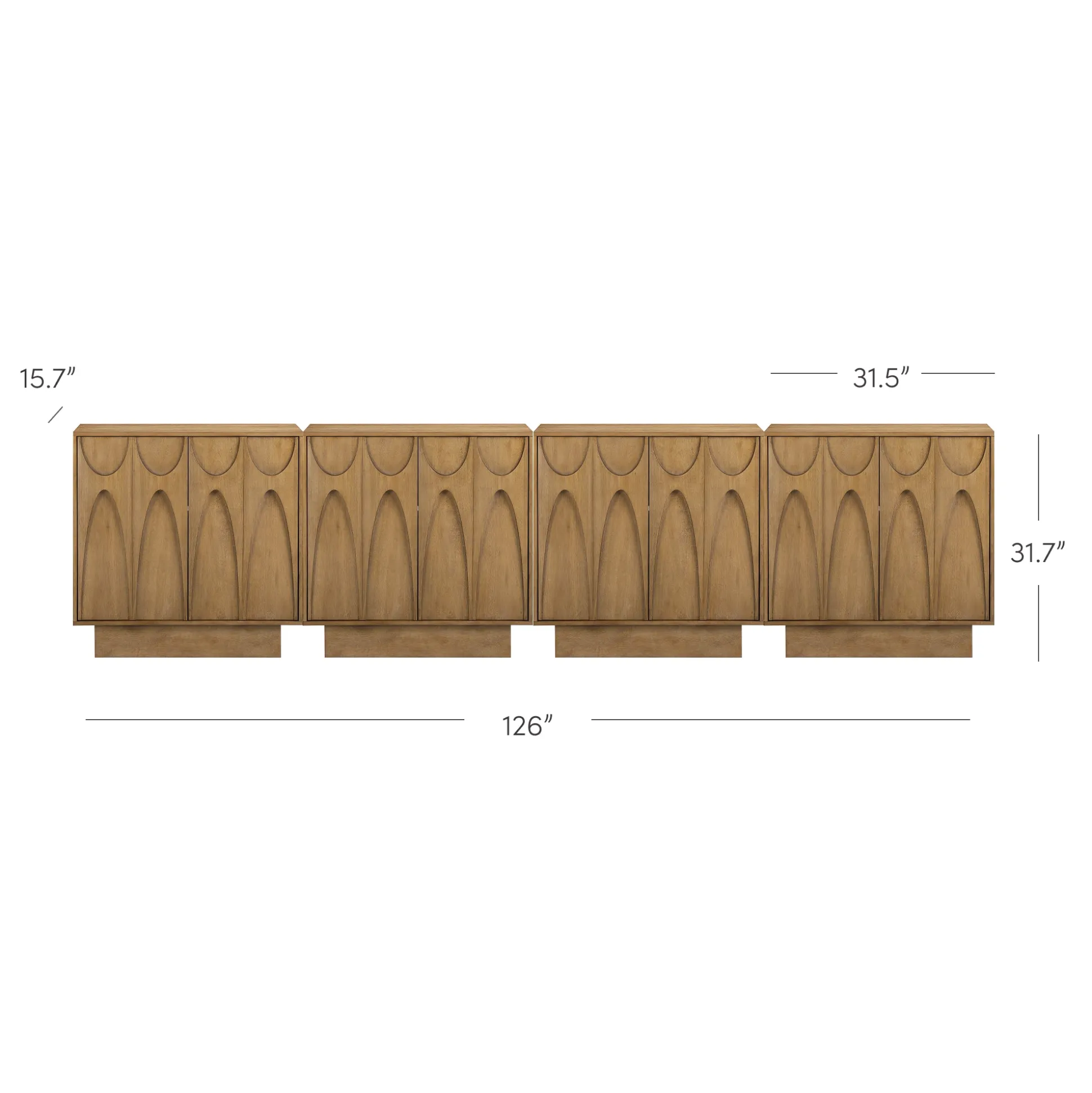 Mid Century Credenza with Antique Carved Doors Light Brown (Set of 4)