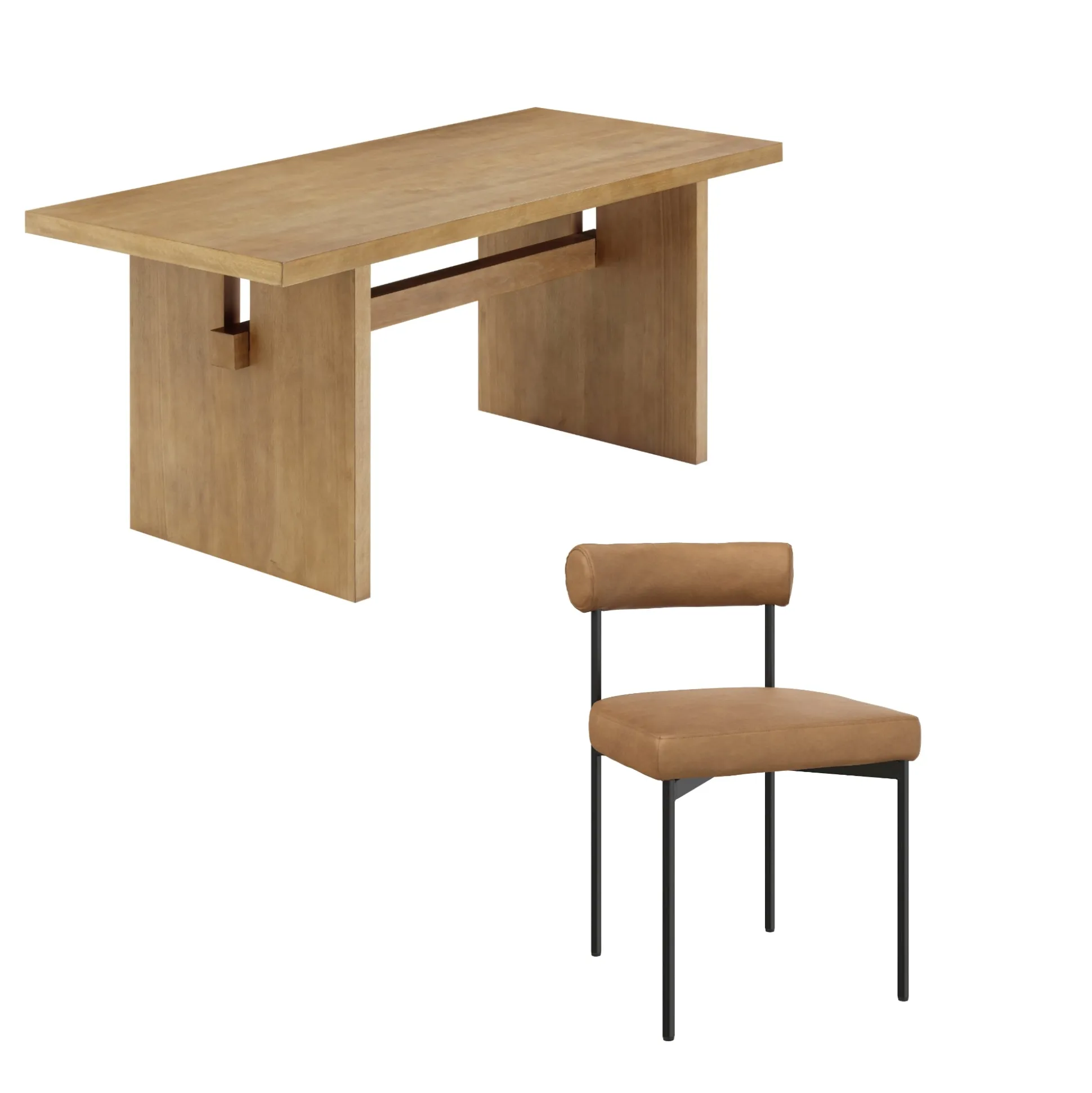 Mid-Century Dining Set Light Brown (6 Chairs)