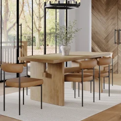 Mid-Century Dining Set Light Brown (6 Chairs)