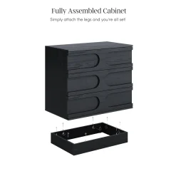 Mid-Century 3-Drawer Arched Dresser Black Oak (Set of 2)