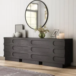 Mid-Century 3-Drawer Arched Dresser Black Oak (Set of 3)