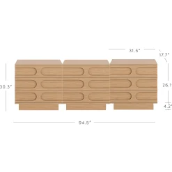 Mid-Century 3-Drawer Arched Dresser Raw Oak (Set of 3)