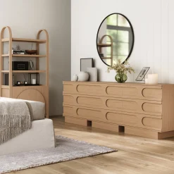 Mid-Century 3-Drawer Arched Dresser Raw Oak (Set of 3)