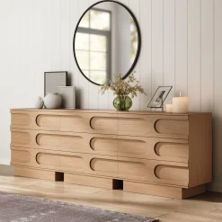Mid-Century 3-Drawer Arched Dresser Raw Oak (Set of 3)
