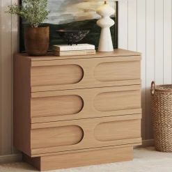 Mid-Century 3-Drawer Arched Dresser Raw Oak