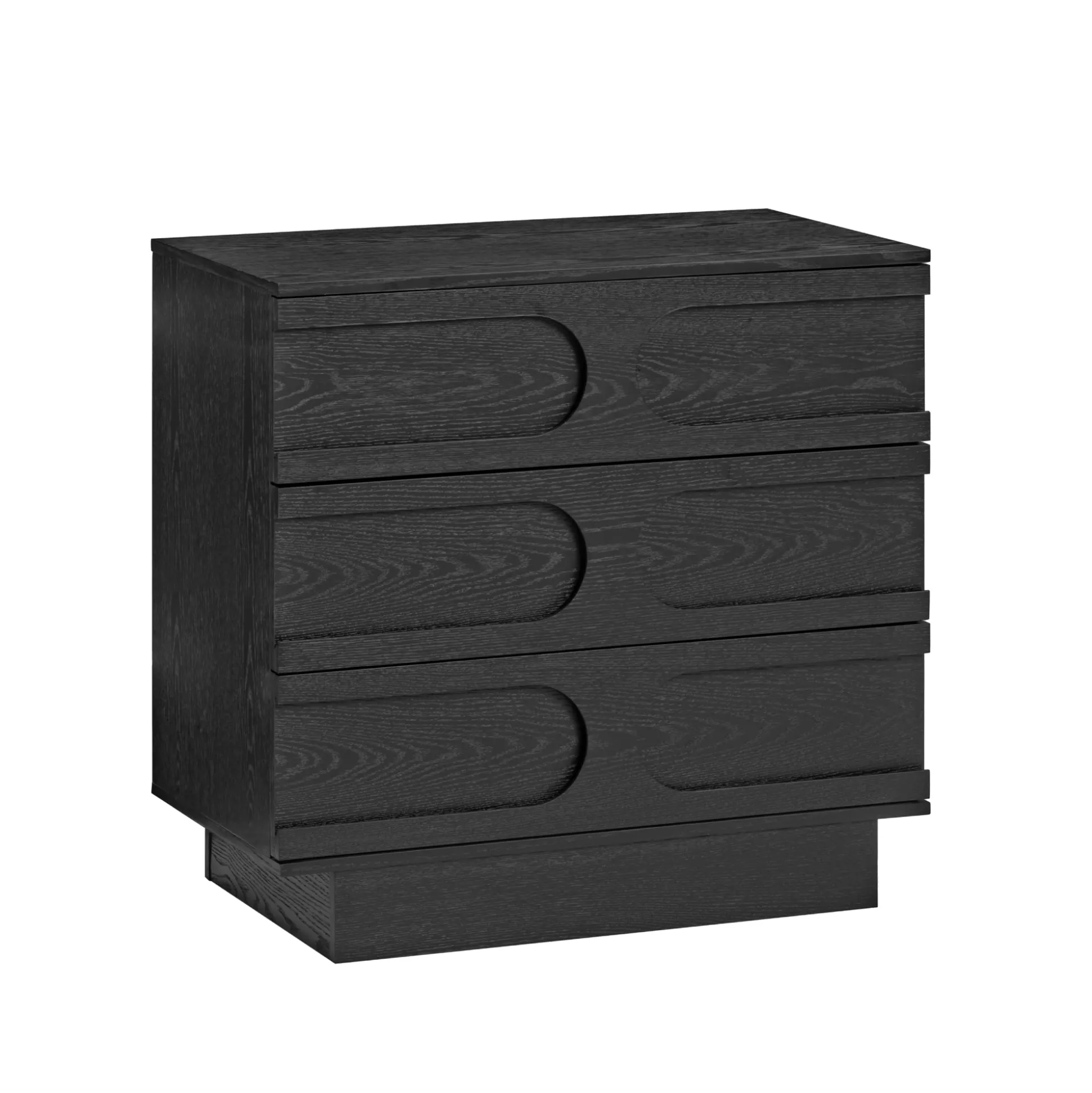 Mid-Century 3-Drawer Arched Dresser Black Oak