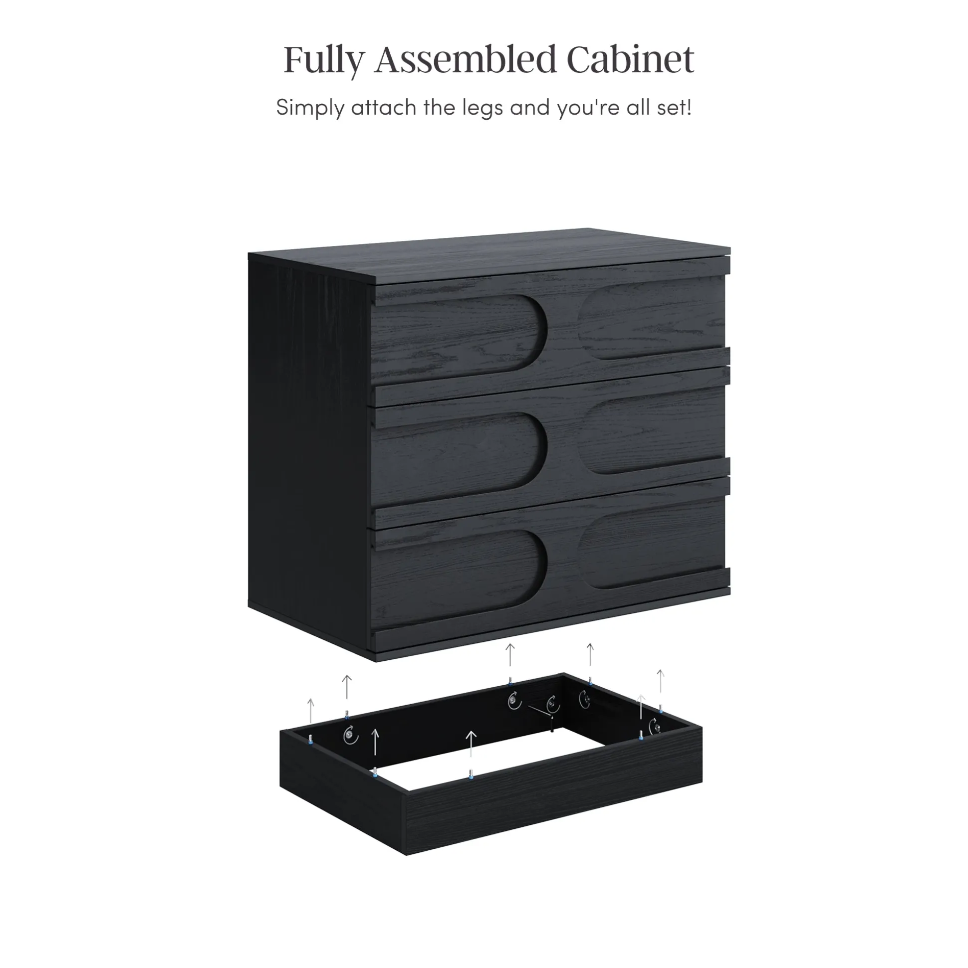Mid-Century 3-Drawer Arched Dresser Black Oak