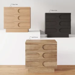 Mid-Century 3-Drawer Arched Dresser Black Oak