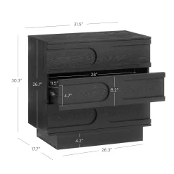 Mid-Century 3-Drawer Arched Dresser Black Oak