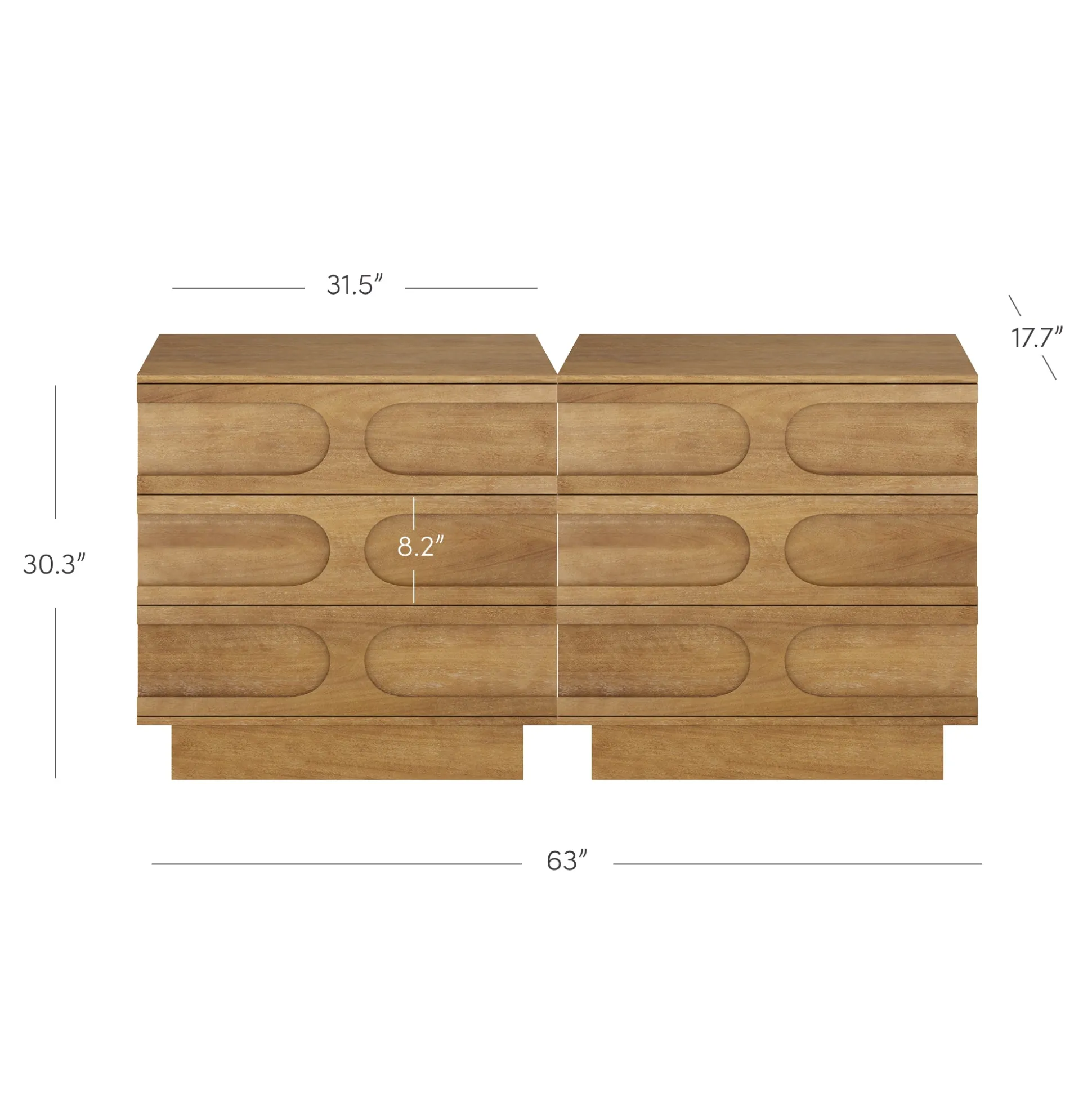 Mid-Century 3-Drawer Dresser Light Brown (Set of 2)