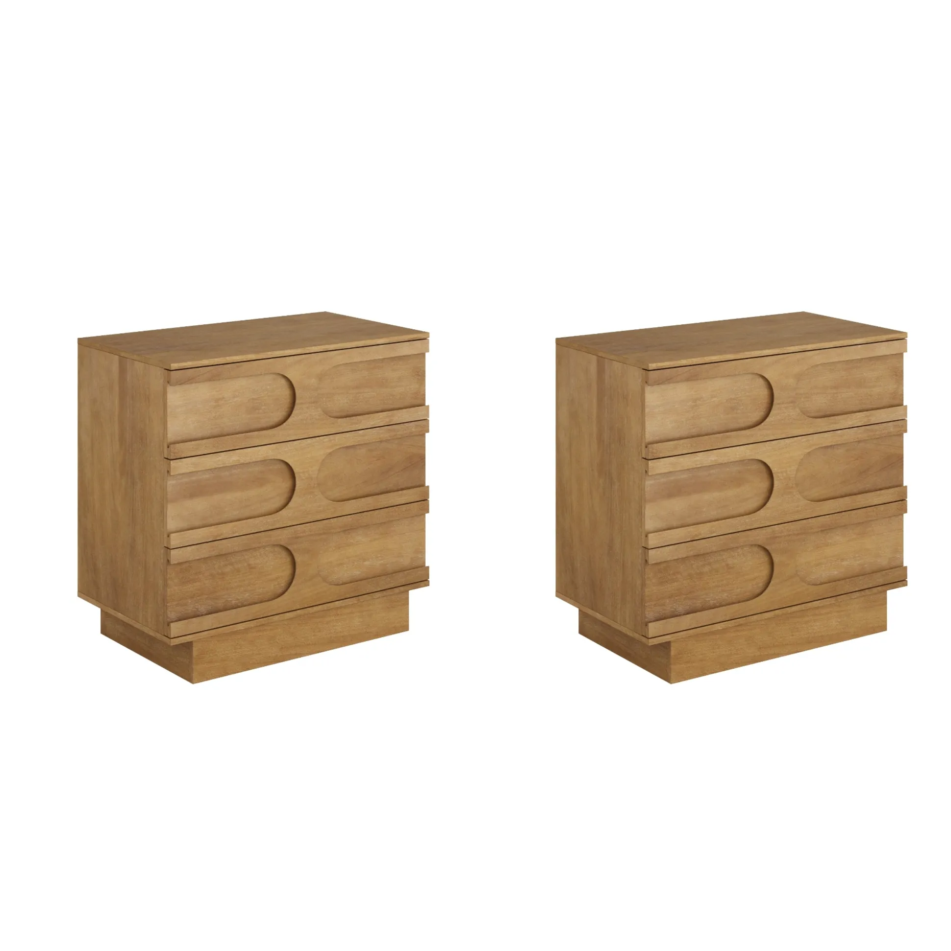 Mid-Century 3-Drawer Dresser Light Brown (Set of 2)
