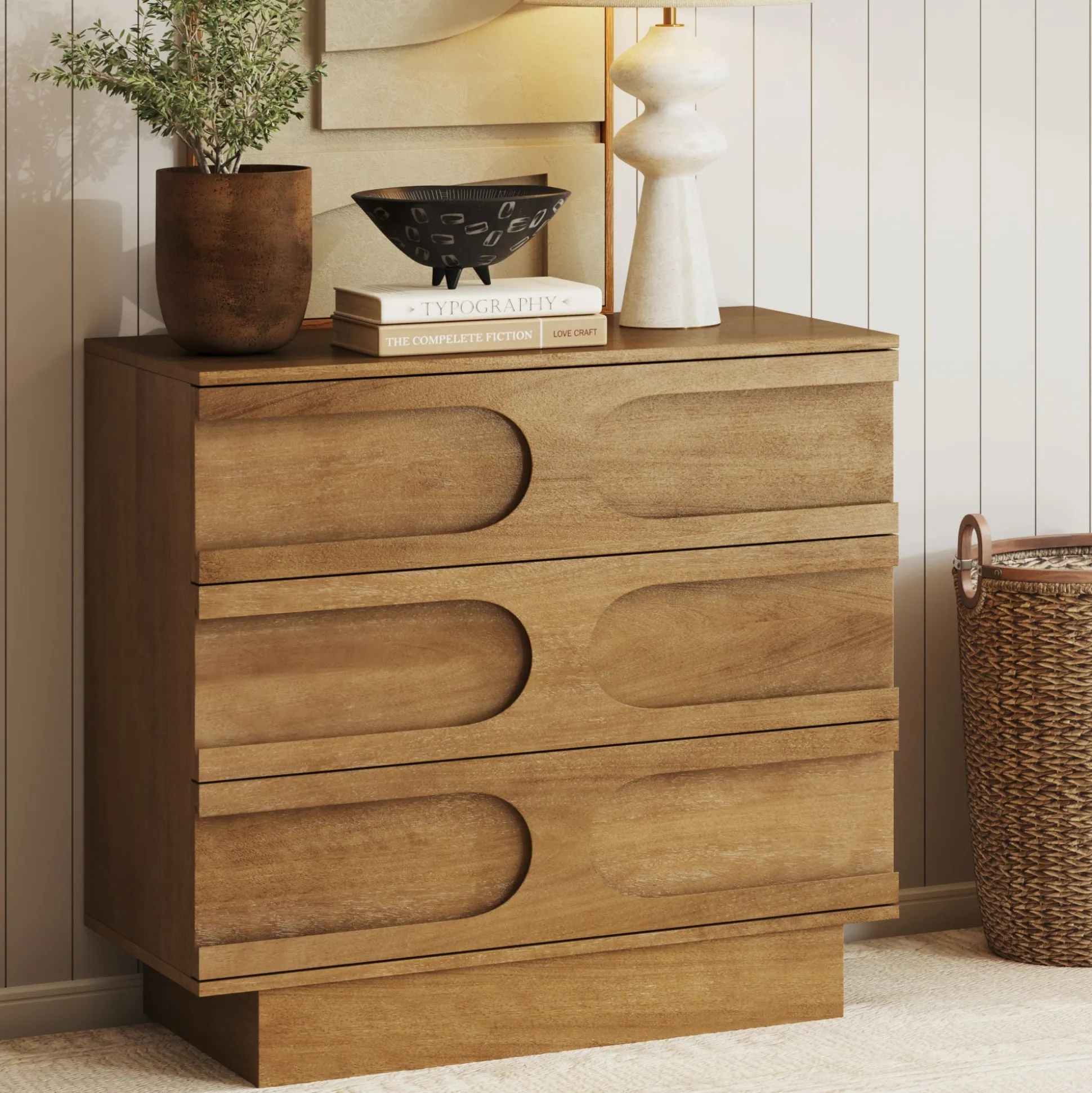 Mid-Century 3-Drawer Dresser Light Brown