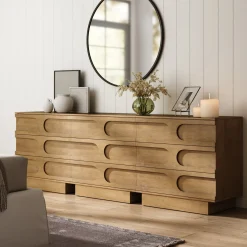Mid-Century 9-Drawer Extra Large Dresser Light Brown (Set of 3)