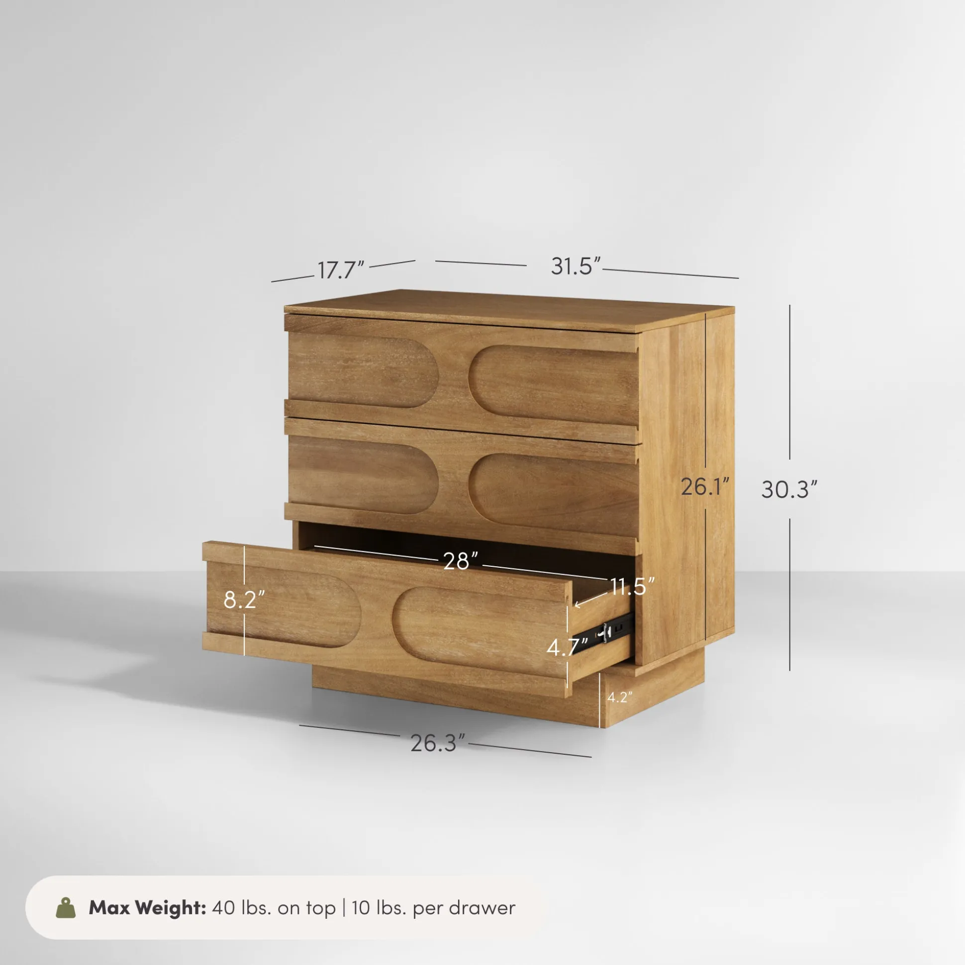 Mid-Century 9-Drawer Extra Large Dresser Light Brown (Set of 3)
