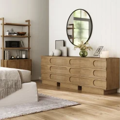 Mid-Century 9-Drawer Extra Large Dresser Light Brown (Set of 3)