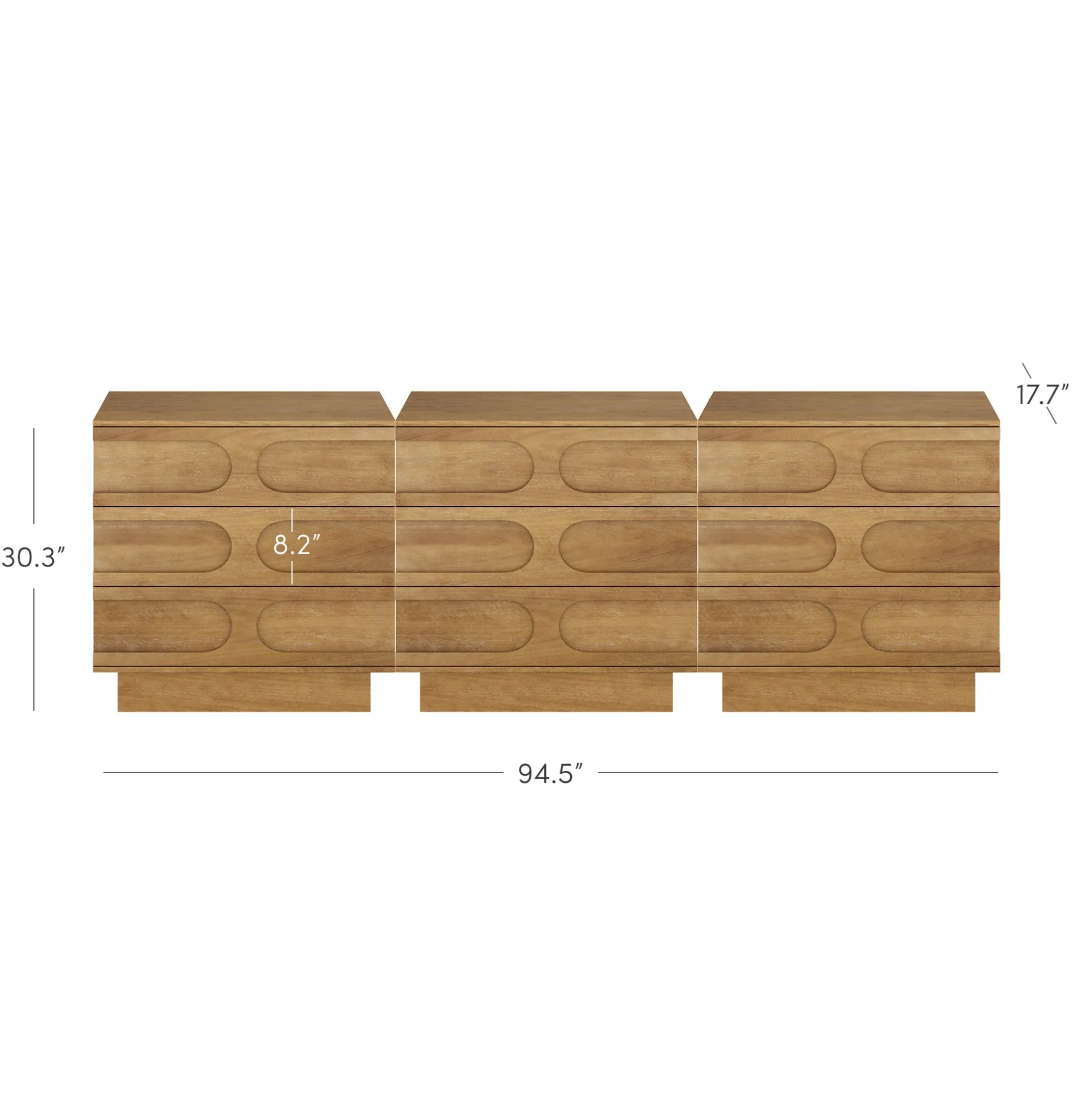 Mid-Century 9-Drawer Extra Large Dresser Light Brown (Set of 3)