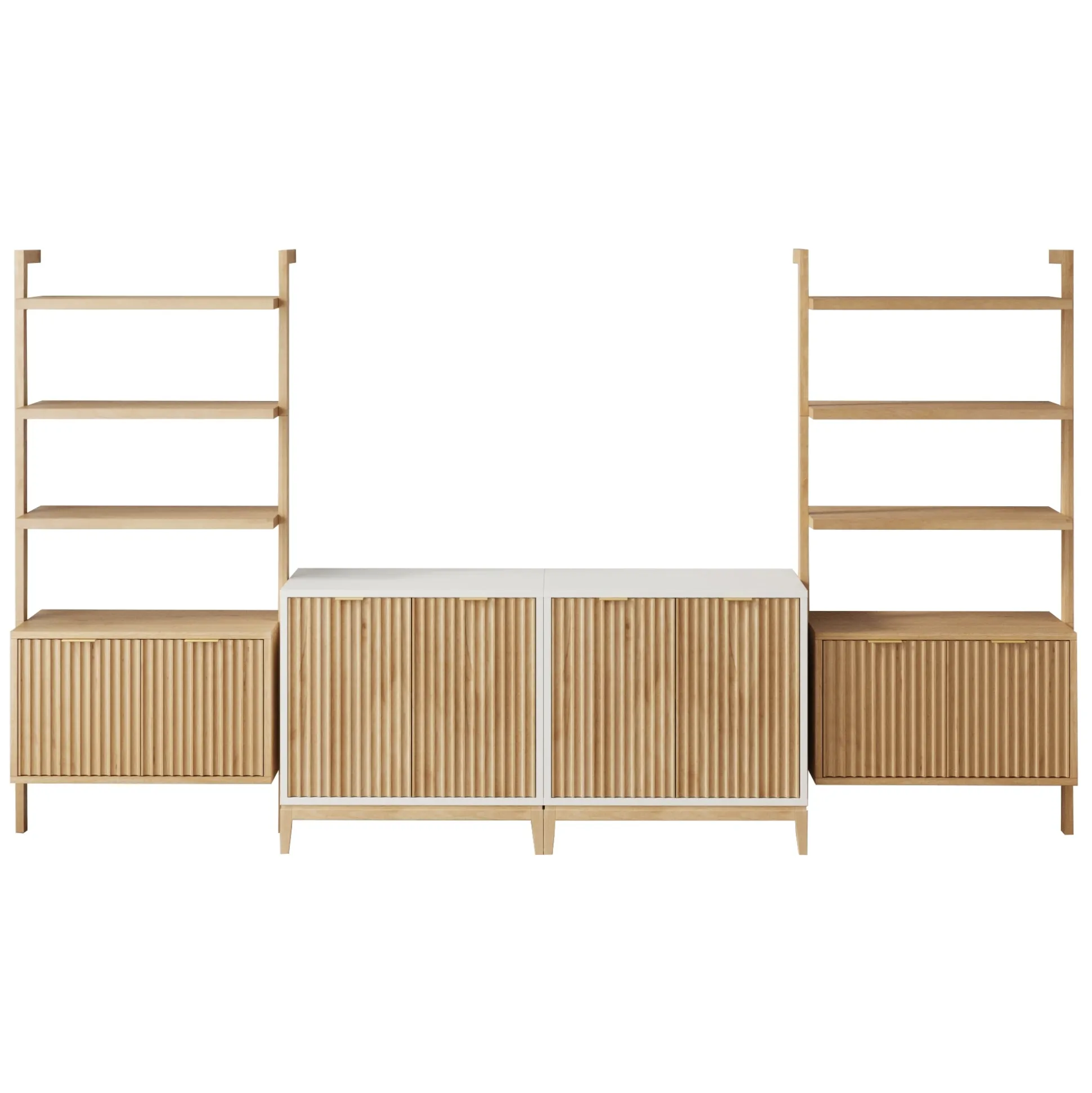 Mid-Century Entertainment Center Light Brown Warm White (2 Cabinets)