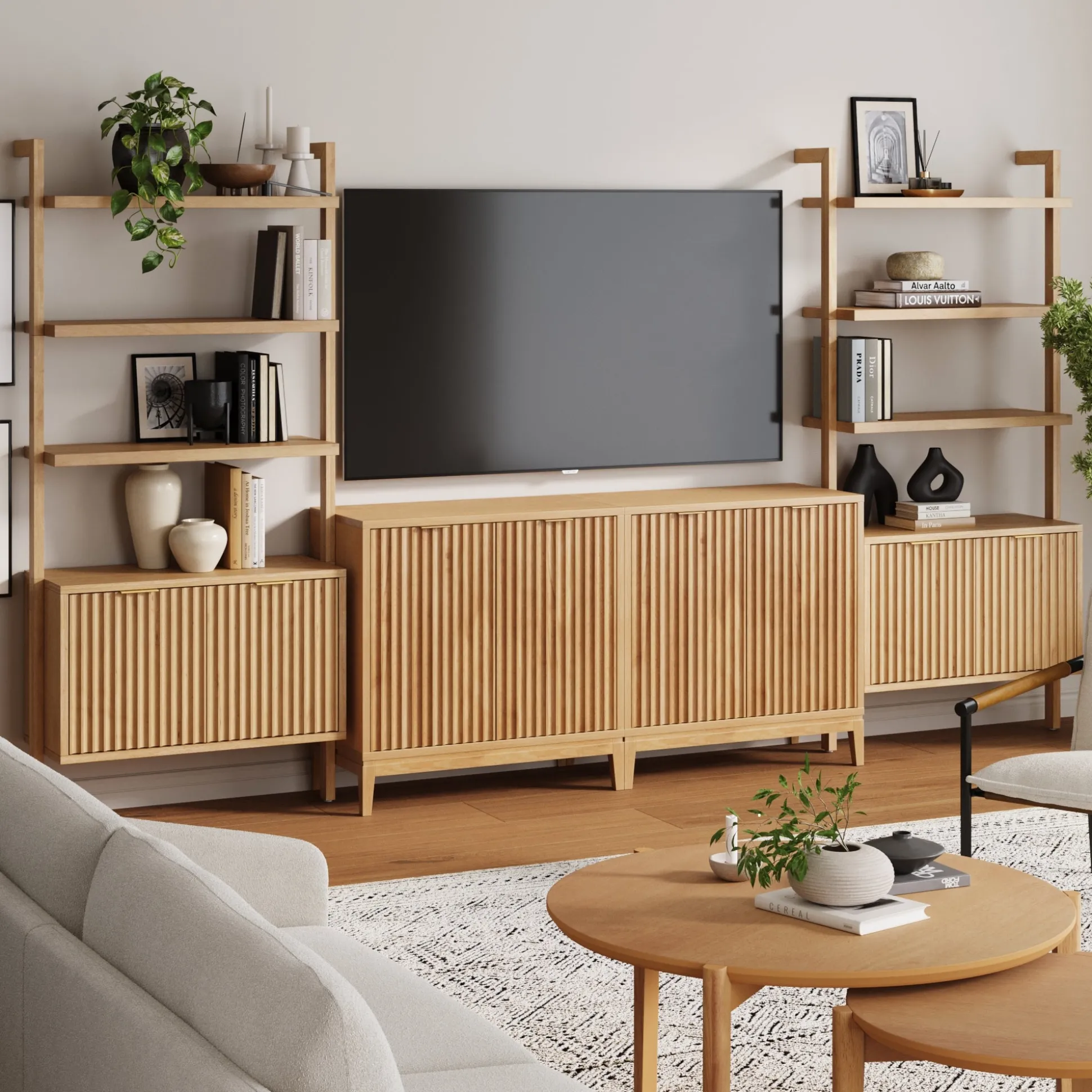Mid-Century Entertainment Center Warm Pine (2 Cabinets)