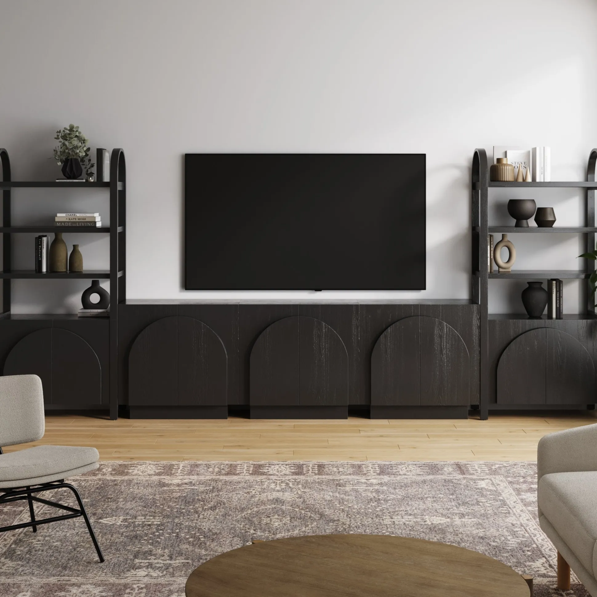 Mid-Century Entertainment Center Black (3 Cabinets)