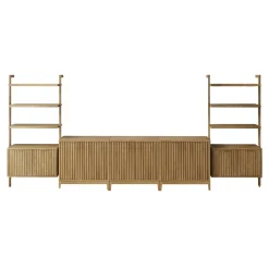 Mid-Century Entertainment Center Light Brown (3 Cabinets)
