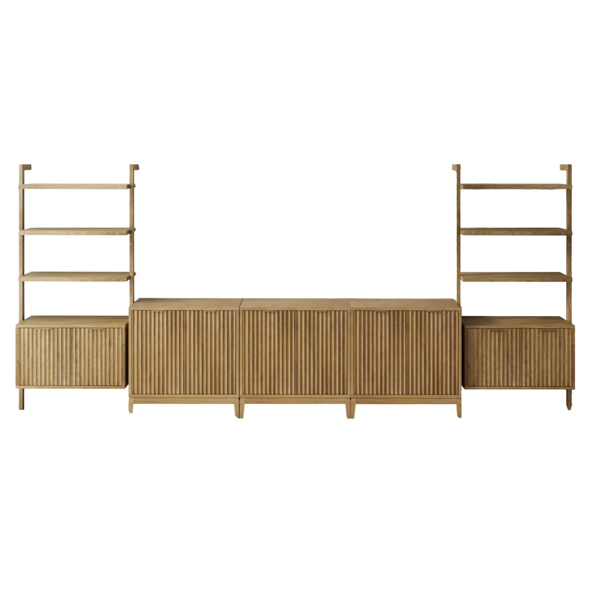 Mid-Century Entertainment Center Light Brown (3 Cabinets)