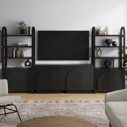 Mid-Century Entertainment Center Black (2 Cabinets)