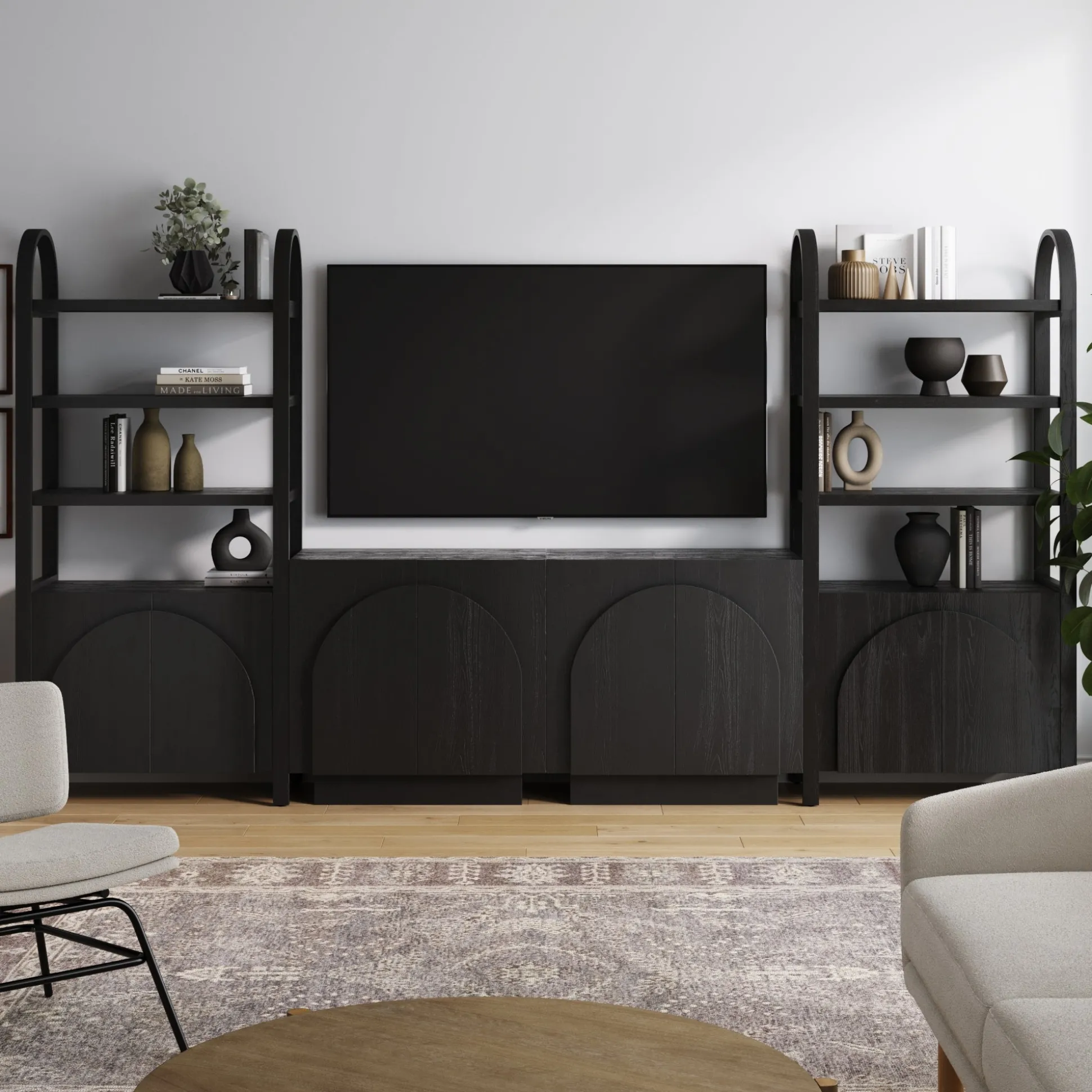 Mid-Century Entertainment Center Black (2 Cabinets)