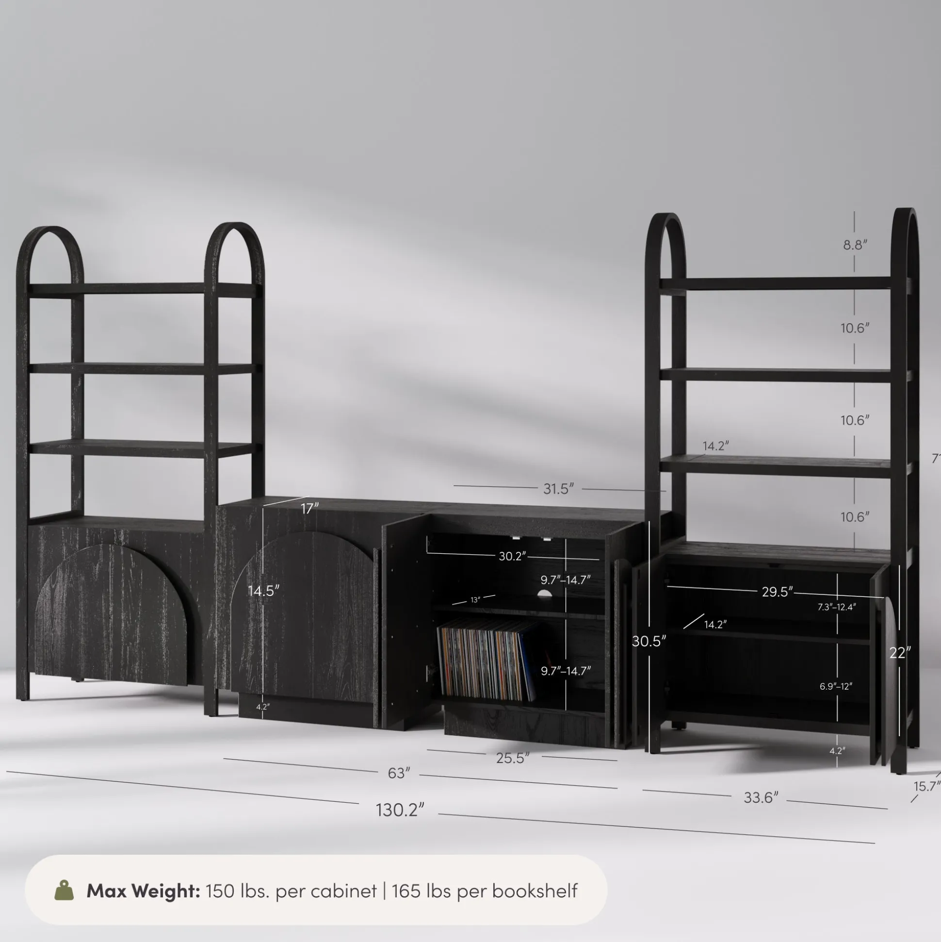 Mid-Century Entertainment Center Black (2 Cabinets)