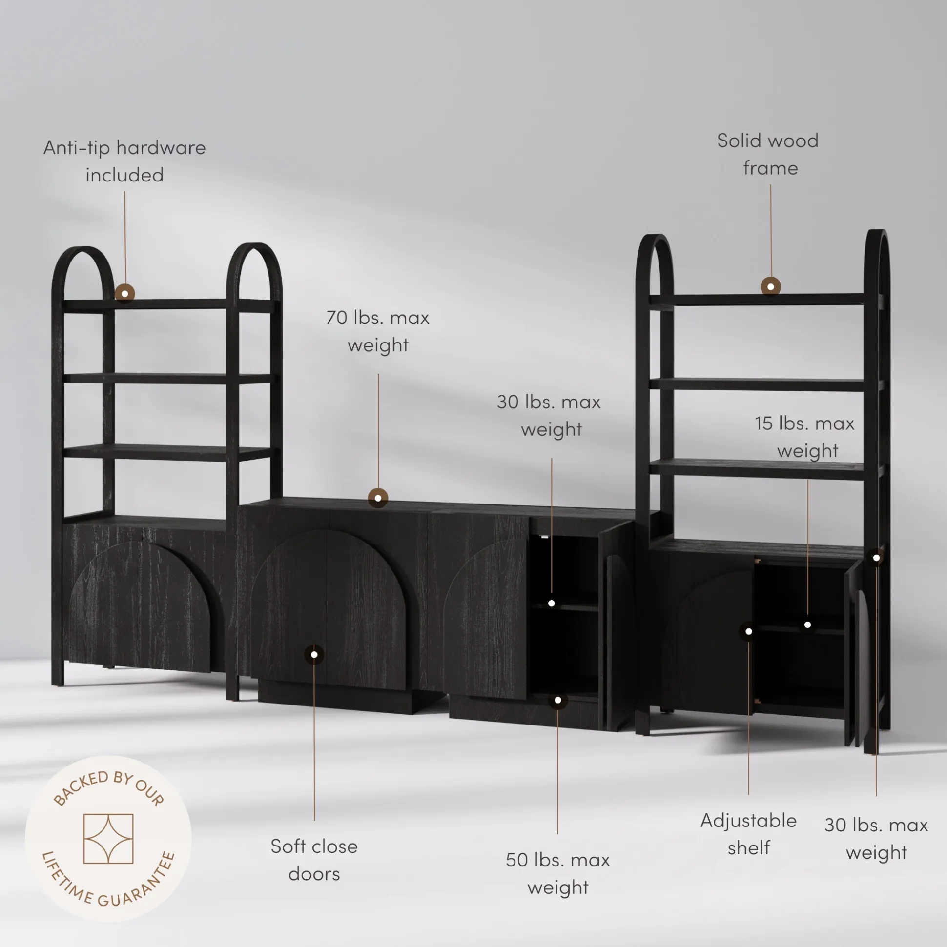 Mid-Century Entertainment Center Black (2 Cabinets)