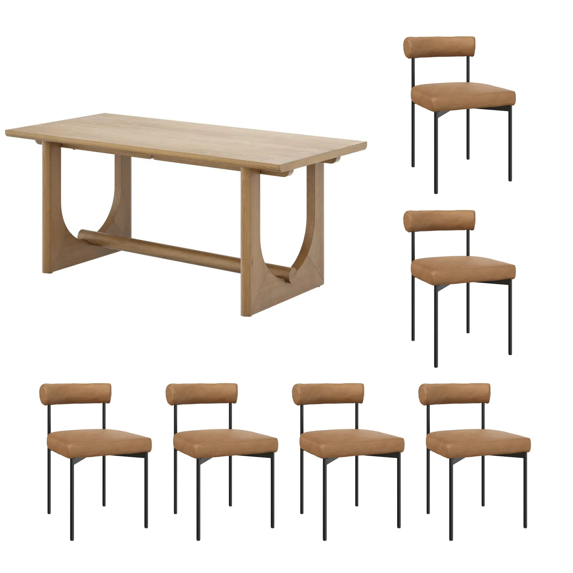 Mid-Century Faux Leather Dining Room Set (6 Chairs)