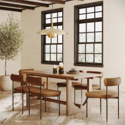 Mid-Century Faux Leather Dining Room Set (6 Chairs)