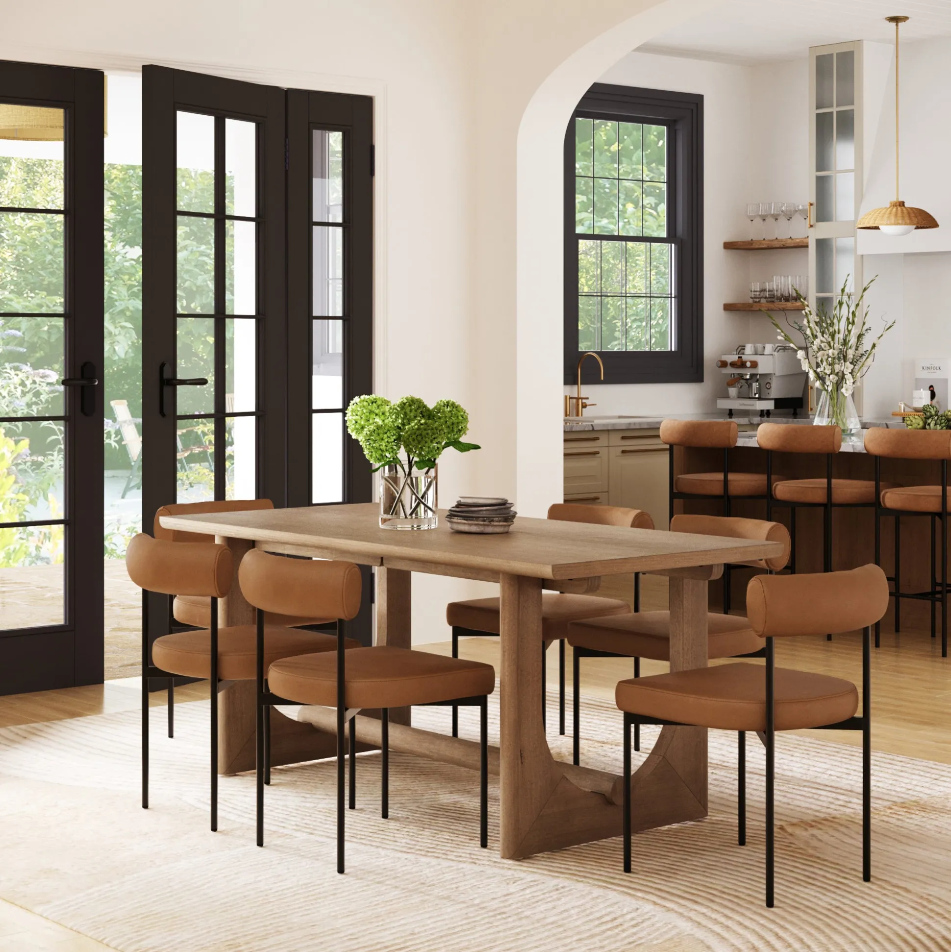 Mid-Century Faux Leather Dining Room Set (6 Chairs)