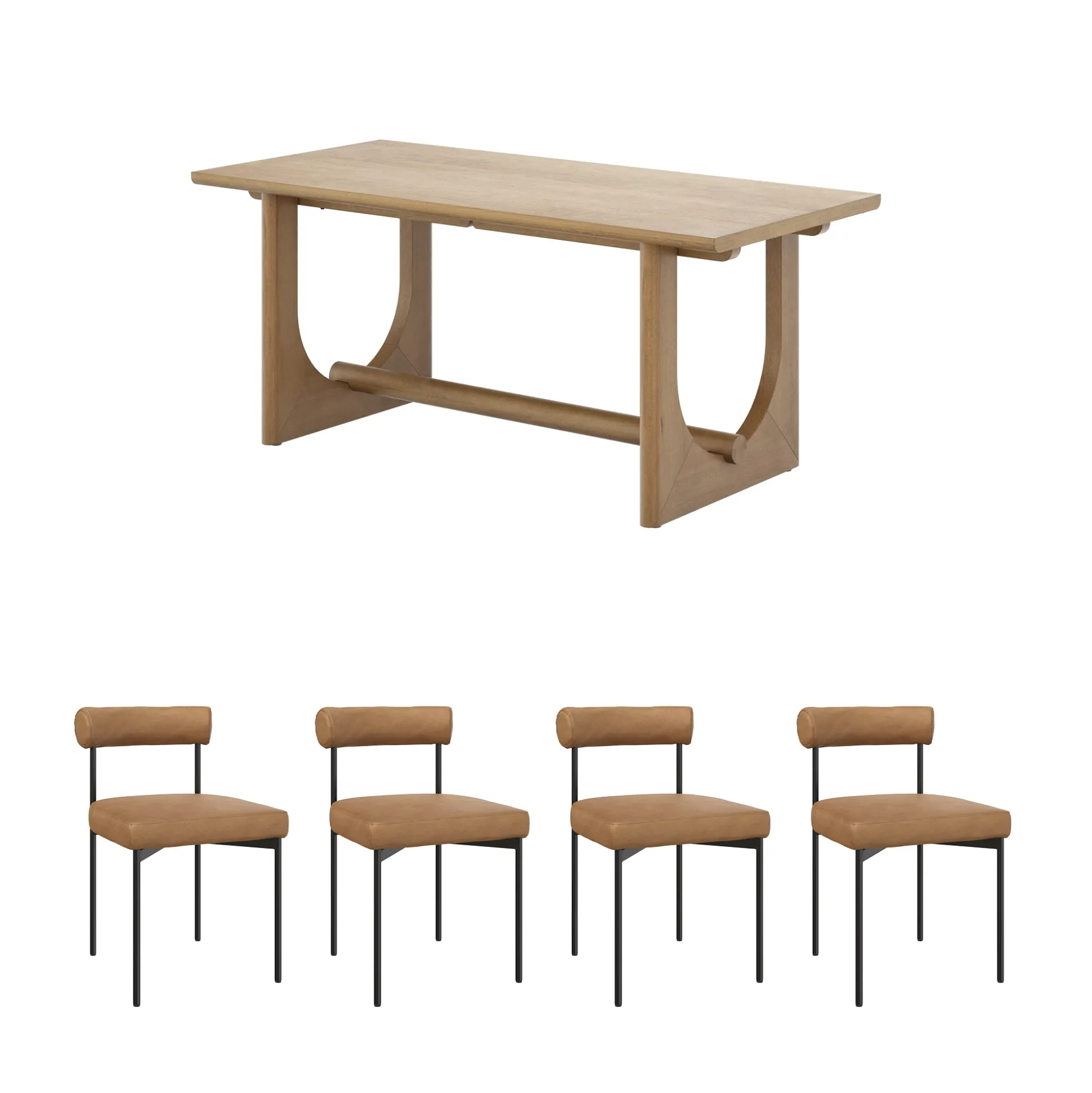 Mid-Century Faux Leather Dining Room Set for 4 (4 Chairs)