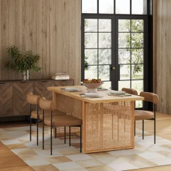 Mid-Century Faux Leather Dining Set (4 Chairs)