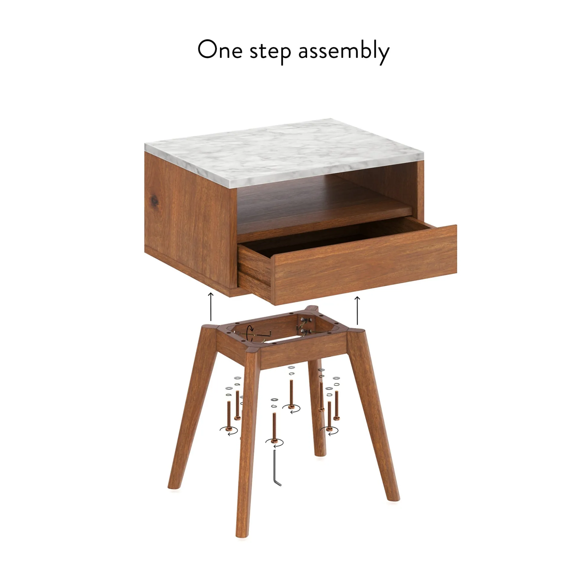 Mid-Century Faux Marble Nightstand with Drawer